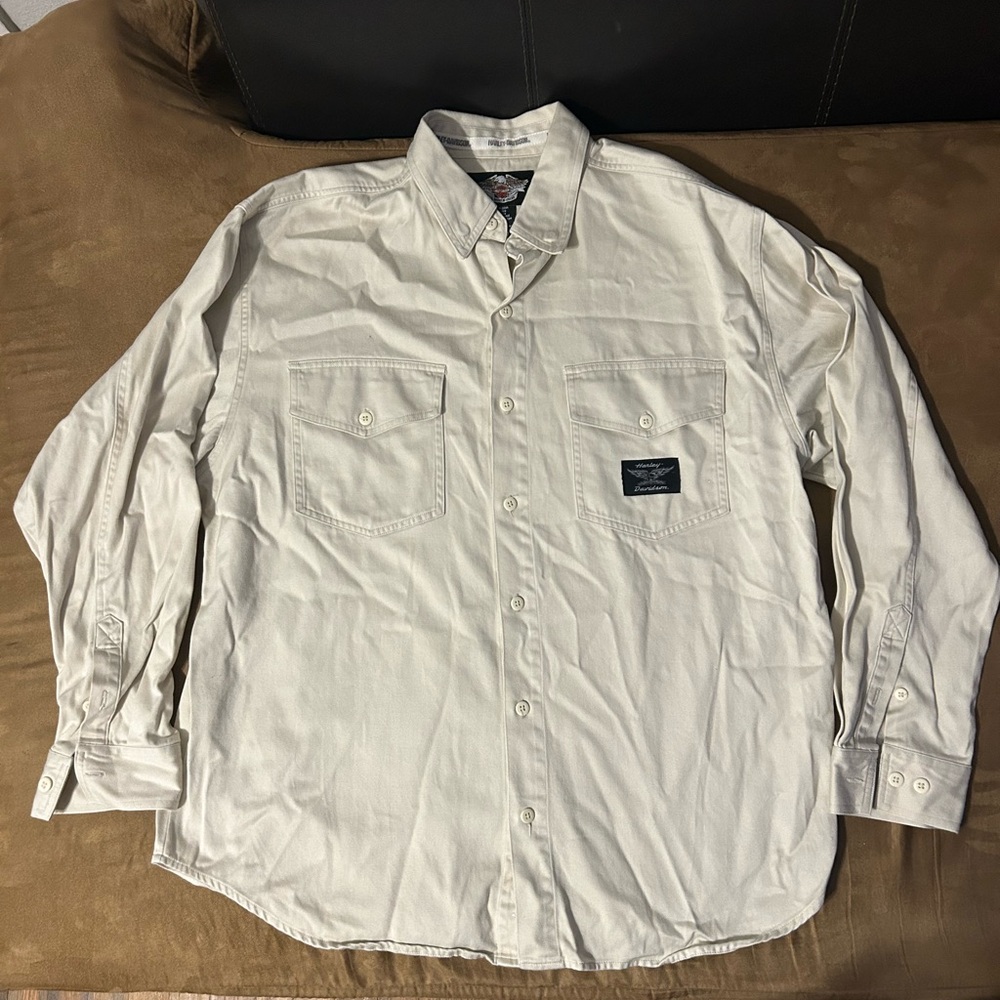 Harley Davidson Khaki Button Up Shirt XL